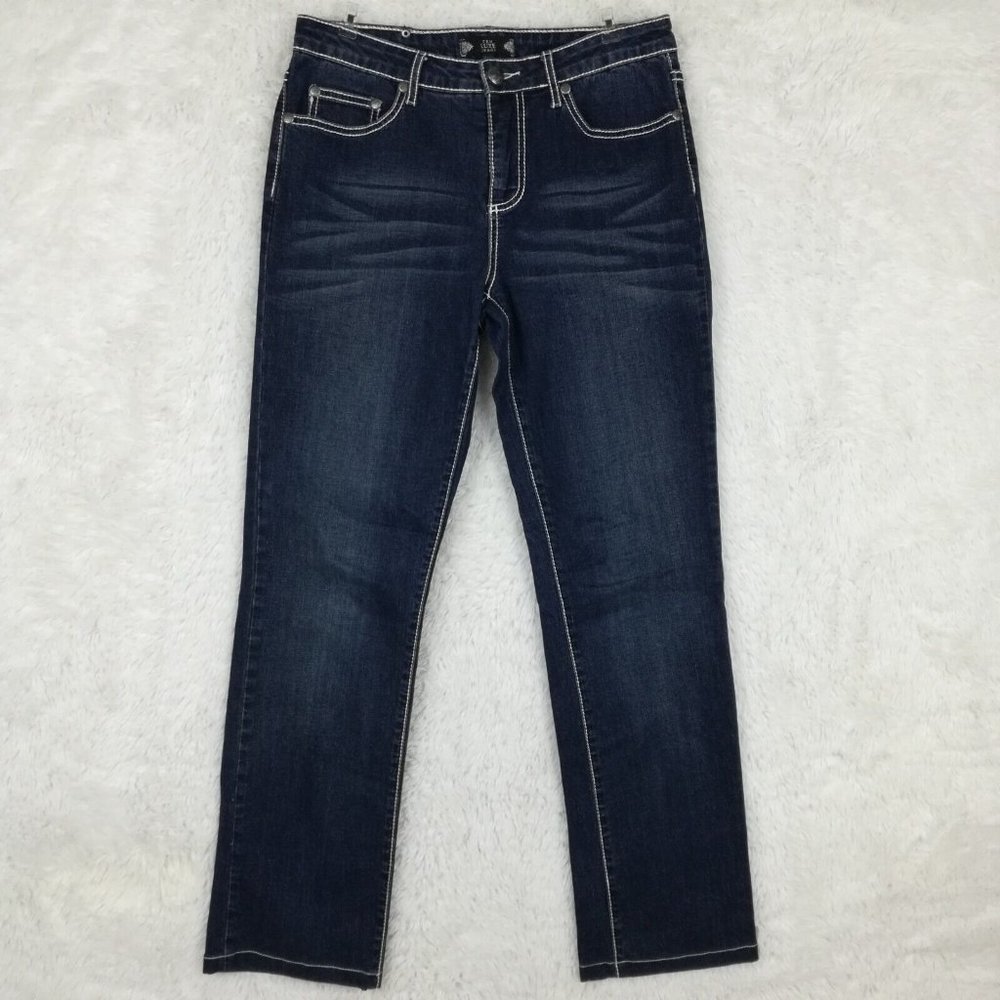 Tru Luxe Womens‎ Jeans Straight Leg Blue Denim Dark Wash Mid Rise Whiskering 8